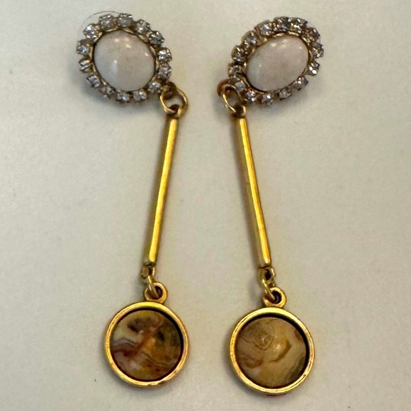 TOVA Neutral Coloured Gemstone and Crystal Long Earrings in Coated Brass - Picture 2 of 14